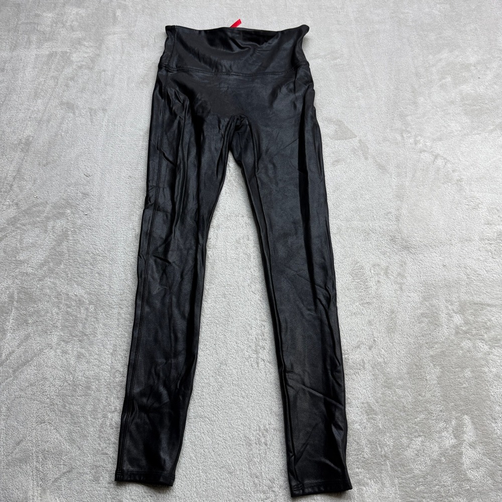 Spanx Faux Leather Leggings Women Medium Black Hi Waisted Stretch Chic Night Out